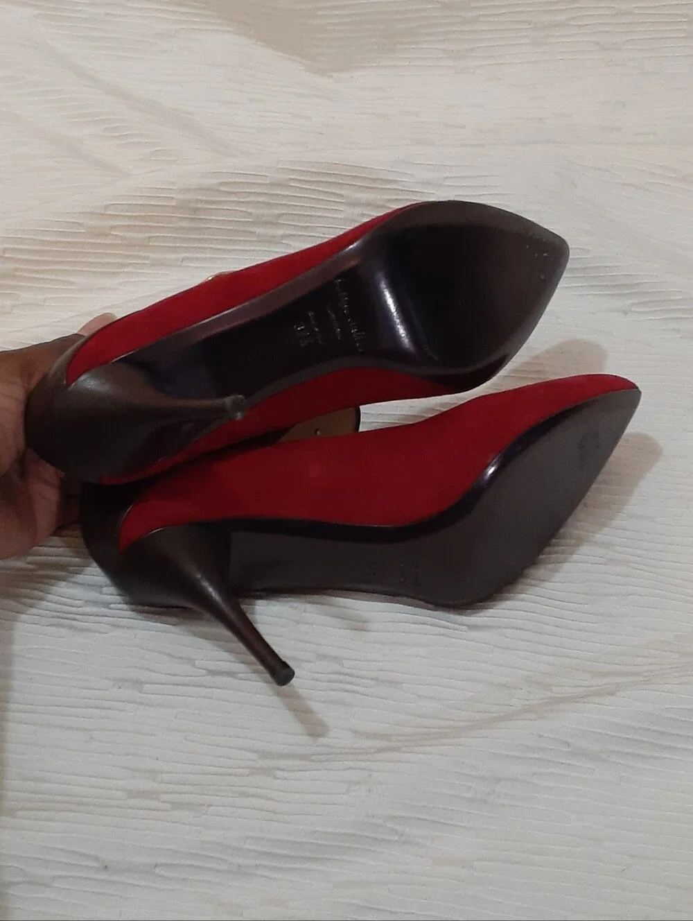 bettye muller Red Pointed-Toe Heels with Ankle Strap Size 37.5 Made In ITALY